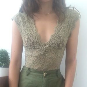 Army green Zara lace shirt